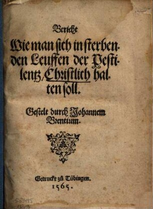 Bericht Wie man sich in sterbenden Leuffen der Pestilentz Christlich halten soll