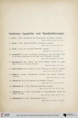 Gerahmte Aquarelle und Handzeichnungen (Nr. 178-224)