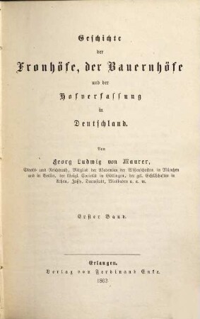 Geschichte der Fronhöfe, der Bauernhöfe und der Hofverfassung in Deutschland, 1