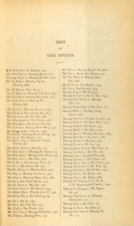 Table of cases reported