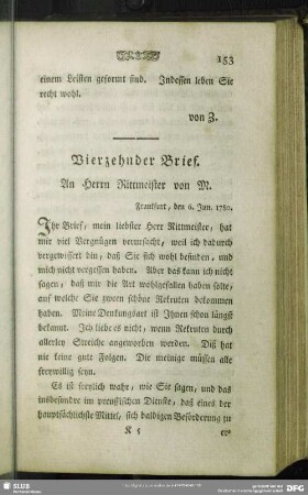 Vierzehnter Brief. An Herrn Rittmeister von M. Frankfurt, den 6. Jun. 1780
