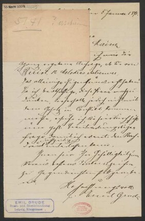 Brief an B. Schott's Söhne : 05.01.1892