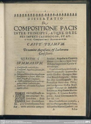 Caput Primum. De nomine Augustanae, & Lutheranae Confeßionis