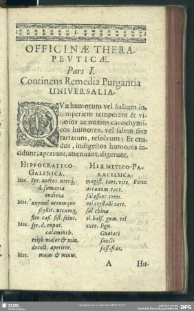 Pars I. Continens Remedia Purgantia Universalia