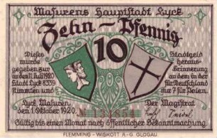 Notgeld der Stadt Lyck in Pommern