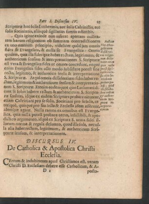 Discursus IV. De Catholica & Apostolica Christi Ecclesia.