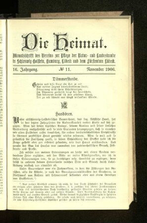 16. Jahrgang. No. 11. November 1906.