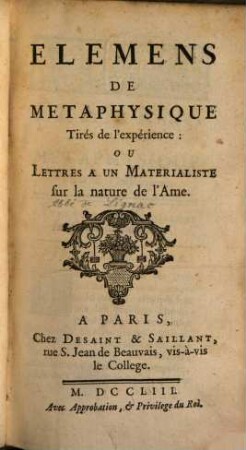 Élémens de métaphysique tirés de l'expérience