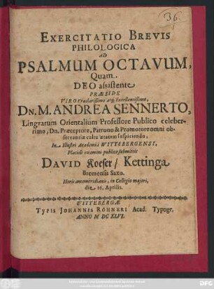 Exercitatio Brevis Philologica Ad Psalmum Octavum