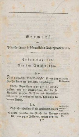 Entwurf der Prozeßordnung in bürgerlichen Rechtsstreitigkeiten.