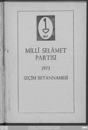 Millî Selâmet Partisi : 1973 seçim beyannamesi