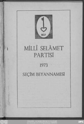 Millî Selâmet Partisi : 1973 seçim beyannamesi