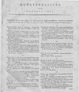 Monatsregister vom October 1825
