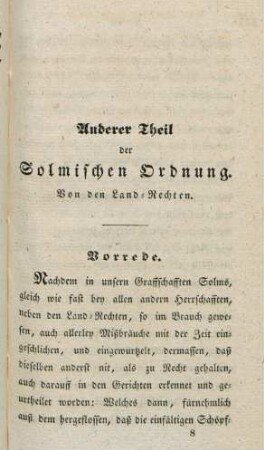 Anderer Theil der Solmischen Ordnung. Von den Land-Rechten.