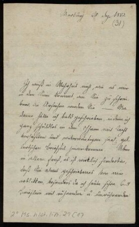 Brief von Jacob Grimm an Unbekannt