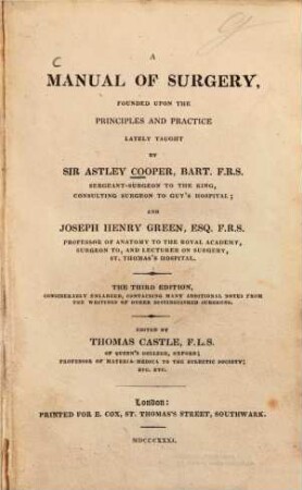 A manual of surgery : founded upon the principles and practice lately taught