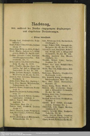 Nachtrag, betr. während des Druckes eingegangene Ergänzungen und eingetretene Veränderungen. Pirna und Copitz betreffend.