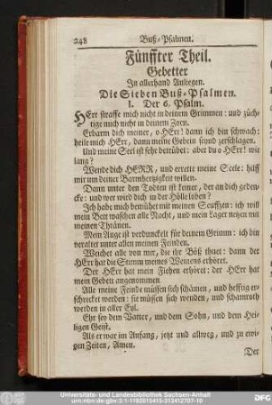 Fünffter Theil. Gebetter In allerhand Anliegen.