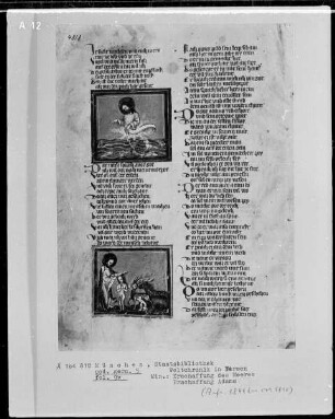 Rudolf von Ems, Weltchronik — Buchseite mit zwei Miniaturen, Folio 9verso