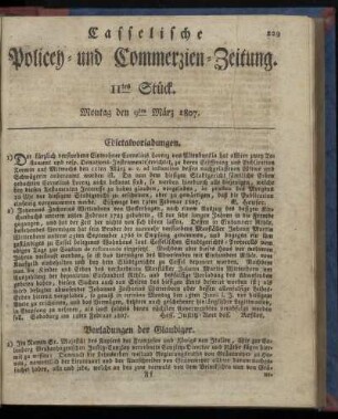 11tes Stück, Montag den 9ten März 1807
