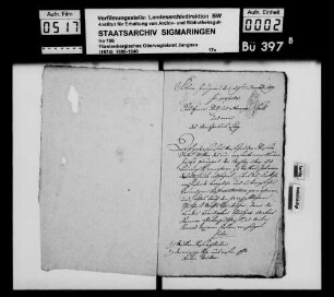 Gutsübergabe der Witwe des Josef Gauggel, Rosina geb. Flad, Salzbauerin, in Jungnau an ihren Sohn Anton Müller