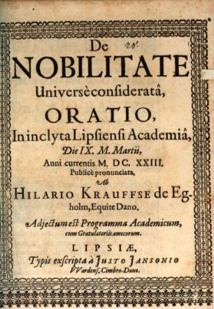 De nobilitate universe considerata oratio