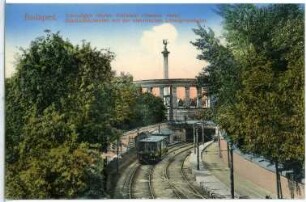 Budapest. Stadtwäldchen mit der elektrischen Untergrundbahn : Budapest. Stadtwäldchen mit der elektrischen Untergrundbahn. Blick zum Millenniumsdenkmal (1896; Albert Schickedanz, Skulptur von György Zala) auf dem Heldenplatz