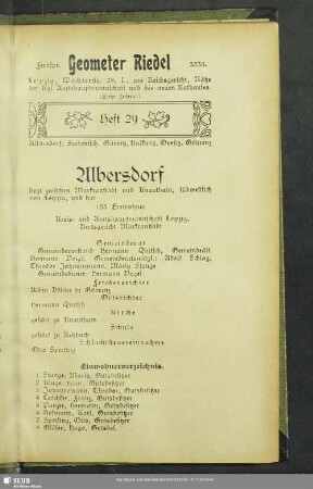 Heft 29. Albersdorf, Seebenisch, Gärnitz, Kulkwitz, Quesitz, Göhrenz
