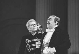 Szenenbilder aus "Monsieur und Madame Denis" und "Salon Pitzelberger", Buffo-Opern von Jacques Offenbach. Staatsoper Berlin im Apollo-Saal, Erstaufführung am 19.10.1963
