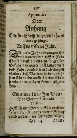 Appendix Oder Anhang Etlicher Christlicher/ und theils newer gesänge.