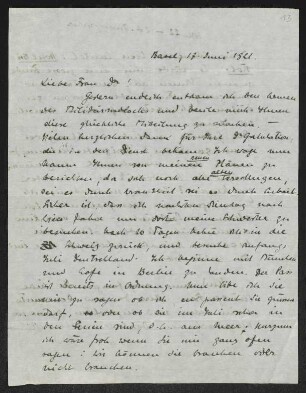 Brief von Christoph Bernoulli an Margarete Hauptmann