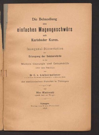 Die Behandlung des einfachen Magengeschwürs mit Karlsbader Kuren