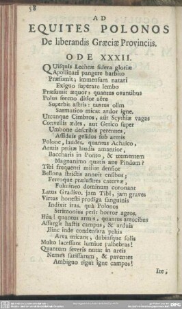 Ad Equites Polonos De liberandis Graeciae Provinciis. Ode XXXII.