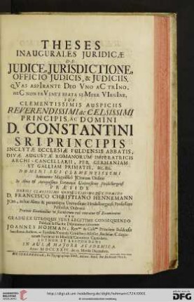 Theses Inaugurales Juridicae De Judice, Jurisdictione, Officio Judicis, & Judiciis