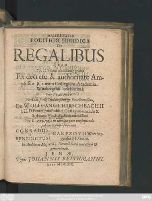 Dissertatio Politico Iuridica De Regalibus