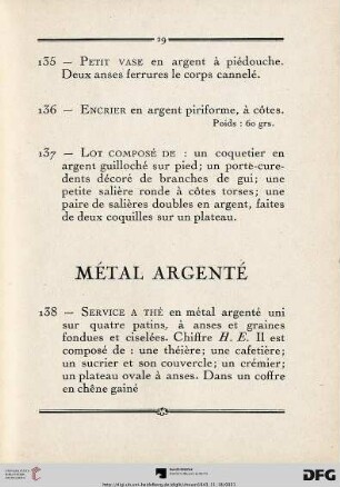 Métal argenté (Nr. 138-151)