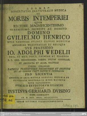 Dissertatio Inauguralis Medica De Morbis Intemperiei