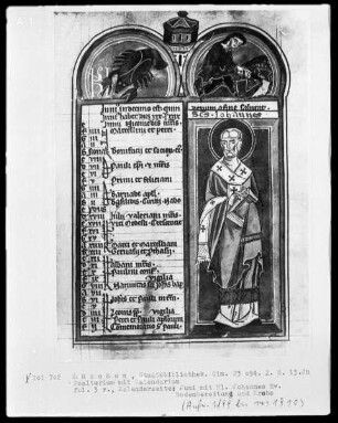 Psalterium mit Kalendarium — Kalenderseite Juni mit drei Miniaturen, Folio 3recto