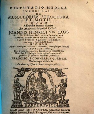 Disp. med. inaug. de musculorum structura et motu