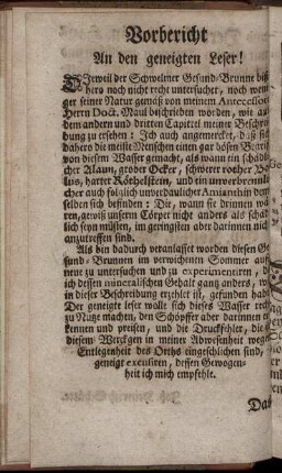 Vorbericht An den geneigten Leser!