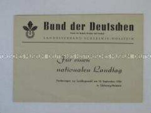 Propagandaschrift des Bundes der Deutschen zur Landtagswahl in Schleswig-Holstein 1954
