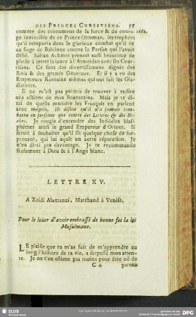 Lettre XV. A Zeidi Alamanzi, Marchand à Venise