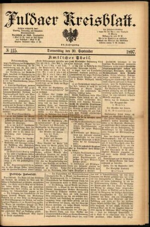 Erste Ausgabe vom Donnerstag, den 30. September 1897.