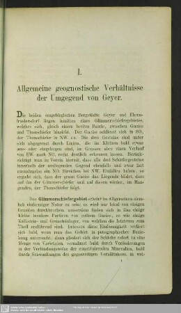 I. Allgemeine geognostische Verhältnisse der Umgegend von Geyer