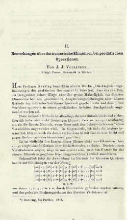 II. Bemerkungen über das numerische Eliminiren bei geodätischen Operationen.
