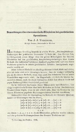 II. Bemerkungen über das numerische Eliminiren bei geodätischen Operationen.