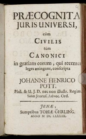 Praecognita Iuris Universi : cum Civilis tum Canonici
