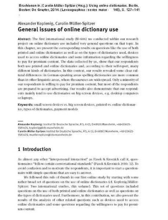 General issues of online dictionary use