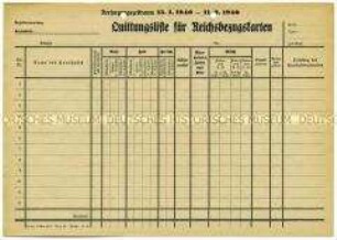 Quittungsliste für die Ausgabe von Bezugskarten (blanko)