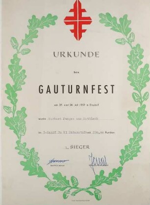 Urkunde: Gauturnfest 1957 (Herbert Junges)